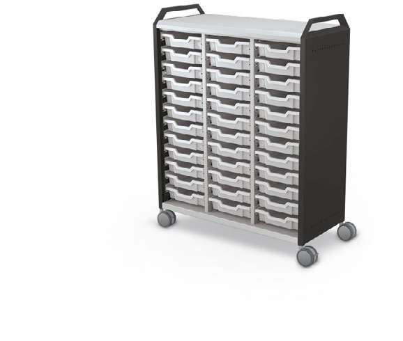 MooreCo Maxi H3 — Standard / No Doors / (36) 3" Totes / Handles. Verified matching front configuration; back panel is not visible. Finish representative.