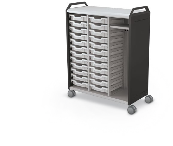 MooreCo Maxi H3 — Standard / No Doors / (24) 3" Totes + RH Wardrobe / Handles. Verified matching front configuration; back panel is not visible. Finish representative.