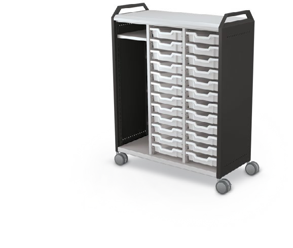 MooreCo Maxi H3 — Standard / No Doors / (24) 3" Totes + LH Wardrobe / Handles. Verified matching front configuration; back panel is not visible. Finish representative.