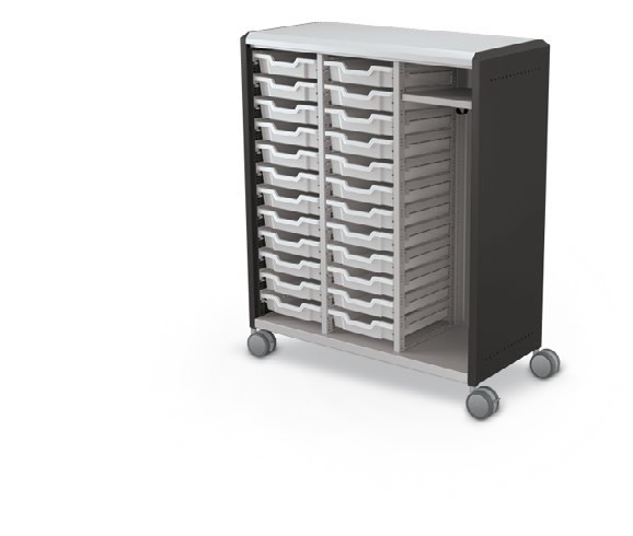 MooreCo Maxi H3 — Standard / No Doors / (24) 3" Totes + RH Wardrobe. Verified matching front configuration; back panel is not visible. Finish representative.