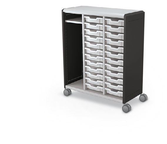 MooreCo Maxi H3 — Standard / No Doors / (24) 3" Totes + LH Wardrobe. Verified matching front configuration; back panel is not visible. Finish representative.