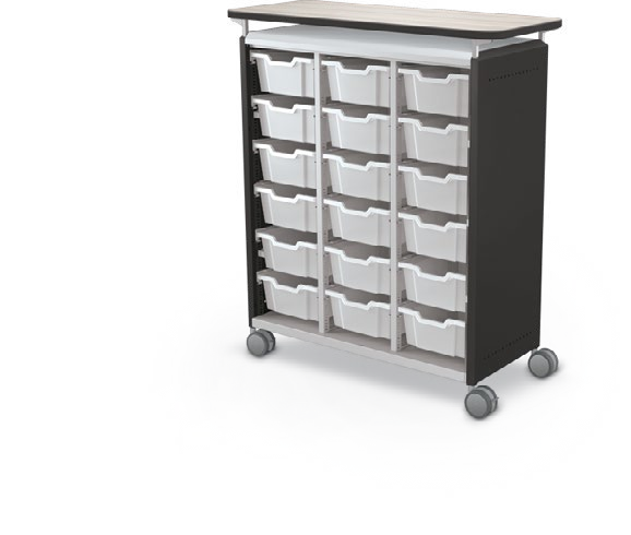MooreCo Maxi H3 — Standard / No Doors / (18) 6" Totes / Laminate. Verified matching front configuration; back panel is not visible. Finish representative.