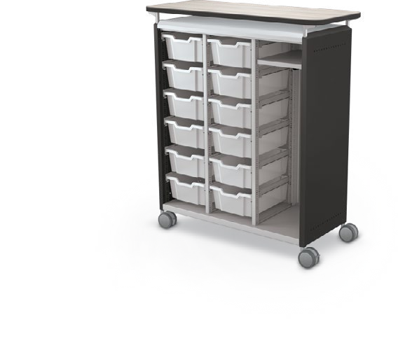 MooreCo Maxi H3 — Standard / No Doors / (12) 6" Totes + RH Wardrobe / Laminate. Verified matching front configuration; back panel is not visible. Finish representative.