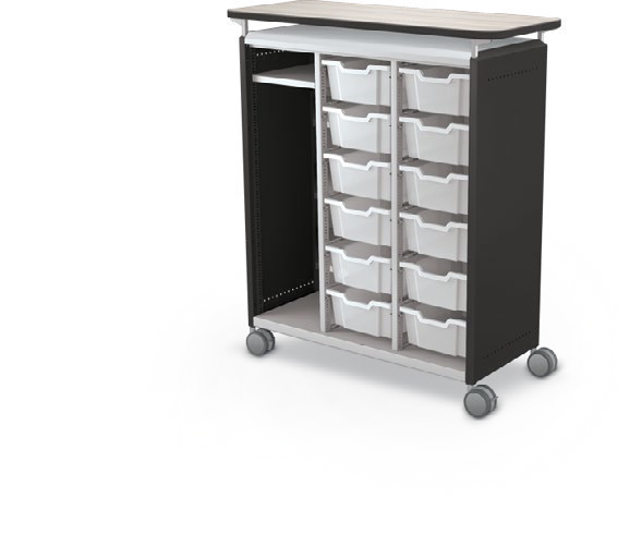 MooreCo Maxi H3 — Standard / No Doors / (12) 6" Totes + LH Wardrobe / Laminate. Verified matching front configuration; back panel is not visible. Finish representative.