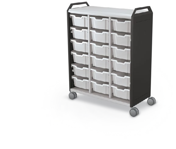 MooreCo Maxi H3 — Standard / No Doors / (18) 6" Totes / Handles. Verified matching front configuration; back panel is not visible. Finish representative.