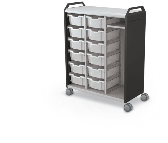 MooreCo Maxi H3 — Standard / No Doors / (12) 6" Totes + RH Wardrobe / Handles. Verified matching front configuration; back panel is not visible. Finish representative.