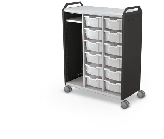 MooreCo Maxi H3 — Standard / No Doors / (12) 6" Totes + LH Wardrobe / Handles. Verified matching front configuration; back panel is not visible. Finish representative.