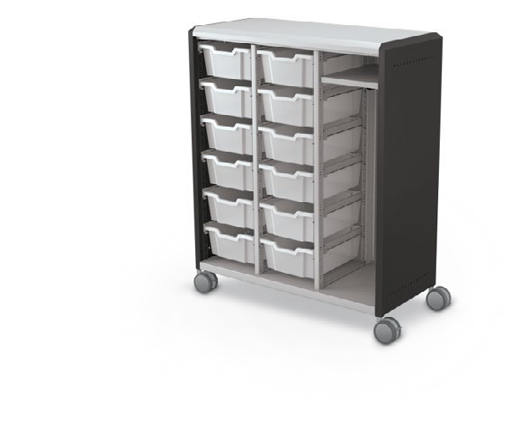 MooreCo Maxi H3 — Standard / No Doors / (12) 6" Totes + RH Wardrobe. Verified matching front configuration; back panel is not visible. Finish representative.