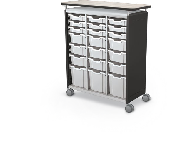 MooreCo Maxi H3 — Standard / No Doors / (9) 3" Totes + (9) 6" Totes + (3) 12" Totes / Laminate. Verified matching front configuration; back panel is not visible. Finish representative.