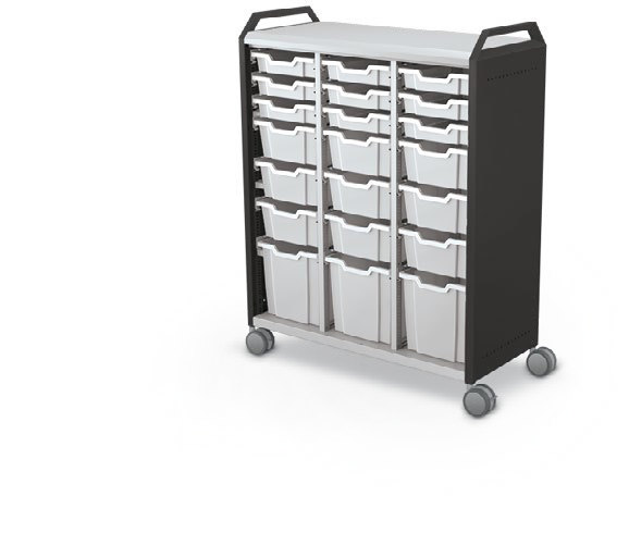 MooreCo Maxi H3 — Standard / No Doors / (9) 3" Totes + (9) 6" Totes + (3) 12" Totes / Handles. Verified matching front configuration; back panel is not visible. Finish representative.