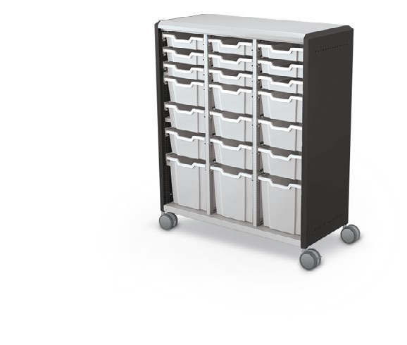 MooreCo Maxi H3 — Standard / No Doors / (9) 3" Totes + (9) 6" Totes + (3) 12" Totes. Verified matching front configuration; back panel is not visible. Finish representative.