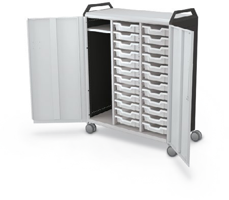 MooreCo Maxi H3 — Standard / With Doors / (24) 3" Totes + LH Wardrobe / Handles. Verified matching front configuration; back panel is not visible. Finish representative.