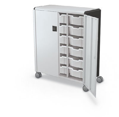 MooreCo Maxi H3 — Standard / With Doors / (18) 6" Totes. Verified matching front configuration; back panel is not visible. Finish representative.