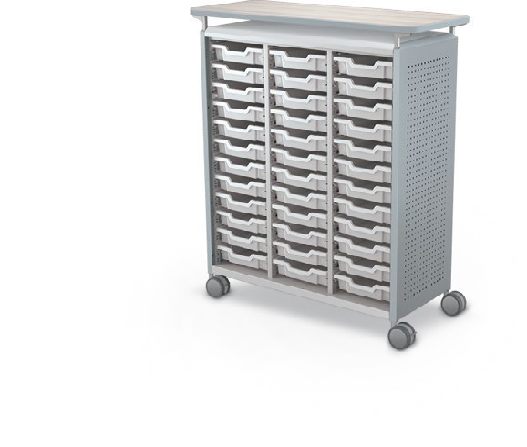 MooreCo Maxi H3 — Peg / No Doors / (36) 3" Totes / Laminate. Verified matching front configuration; back panel is not visible. Finish representative.