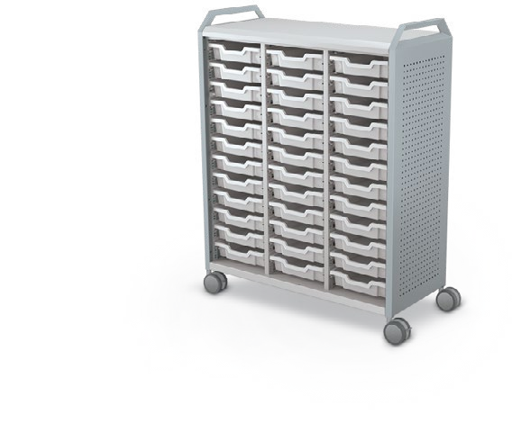 MooreCo Maxi H3 — Peg / No Doors / (36) 3" Totes / Handles. Verified matching front configuration; back panel is not visible. Finish representative.