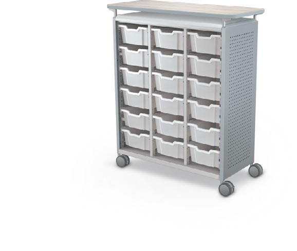 MooreCo Maxi H3 — Peg / No Doors / (18) 6" Totes / Laminate. Verified matching front configuration; back panel is not visible. Finish representative.