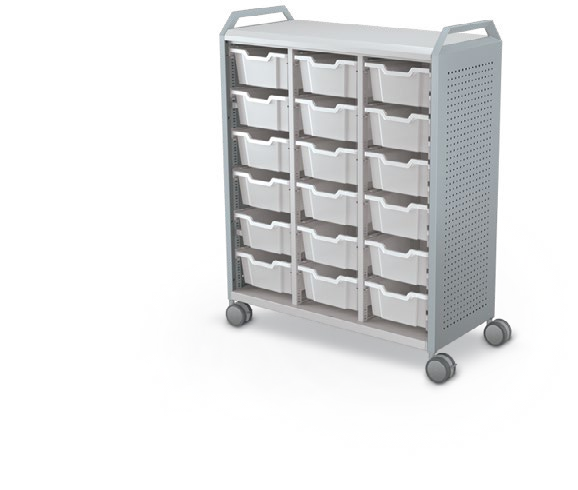 MooreCo Maxi H3 — Peg / No Doors / (18) 6" Totes / Handles. Verified matching front configuration; back panel is not visible. Finish representative.
