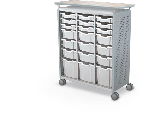 MooreCo Maxi H3 — Peg / No Doors / (9) 3" Totes + (9) 6" Totes + (3) 12" Totes / Laminate. Verified matching front configuration; back panel is not visible. Finish representative.