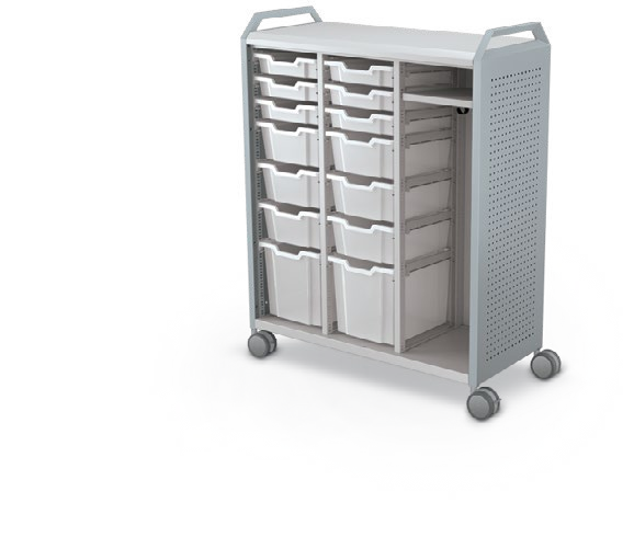MooreCo Maxi H3 — Peg / No Doors / (6) 3" Totes + (6) 6" Totes + (2) 12" Totes + RH Wardrobe / Handles. Verified matching front configuration; back panel is not visible. Finish representative.