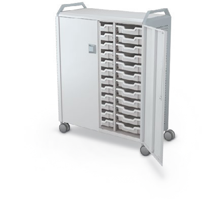 MooreCo Maxi H3 — Peg / With Doors / (36) 3" Totes / Handles. Verified matching front configuration; back panel is not visible. Finish representative.