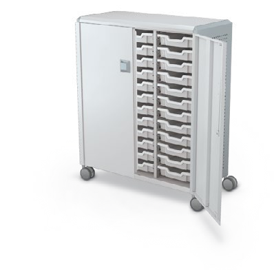 MooreCo Maxi H3 — Peg / With Doors / (36) 3" Totes. Verified matching front configuration; back panel is not visible. Finish representative.
