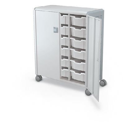 MooreCo Maxi H3 — Peg / With Doors / (18) 6" Totes. Verified matching front configuration; back panel is not visible. Finish representative.