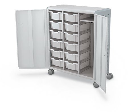 MooreCo Maxi H3 — Peg / With Doors / (12) 6" Totes + RH Wardrobe. Verified matching front configuration; back panel is not visible. Finish representative.