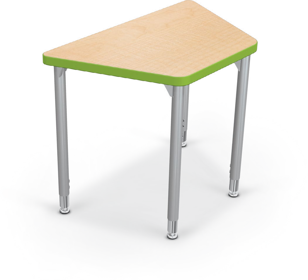 Hierarchy Snap Desk — Octagonal Trapezoid / Platinum - (22"-32"H). Shape verified; finish, height setting and dimensions representative. Props not included.