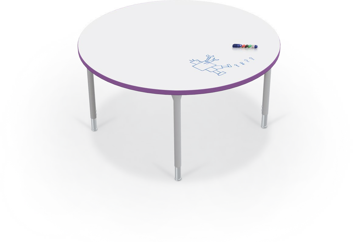 Hierarchy Activity Tables — 36" - Round / Platinum (22" - 32"H). Shape verified; finish, height setting and dimensions representative. Props not included.