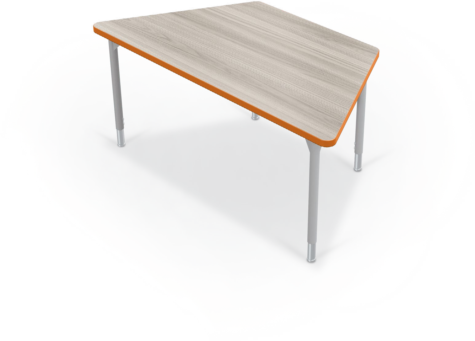 Hierarchy Activity Tables — 48x24 - Trapezoid / Platinum (22" - 32"H). Shape verified; finish, height setting and dimensions representative. Props not included.