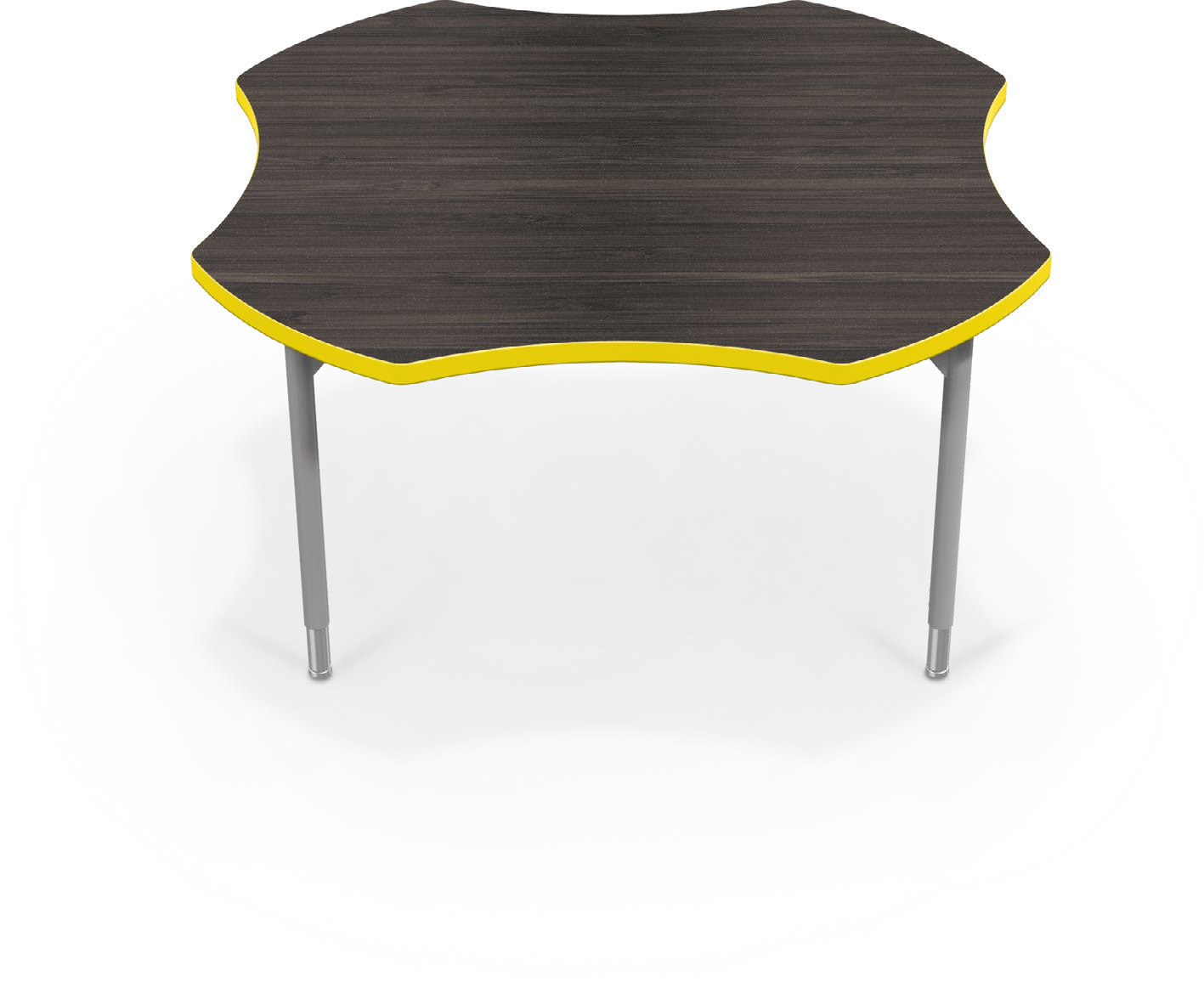 Hierarchy Activity Tables — 48" - Clover / Platinum (22" - 32"H). Shape verified; finish, height setting and dimensions representative. Props not included.