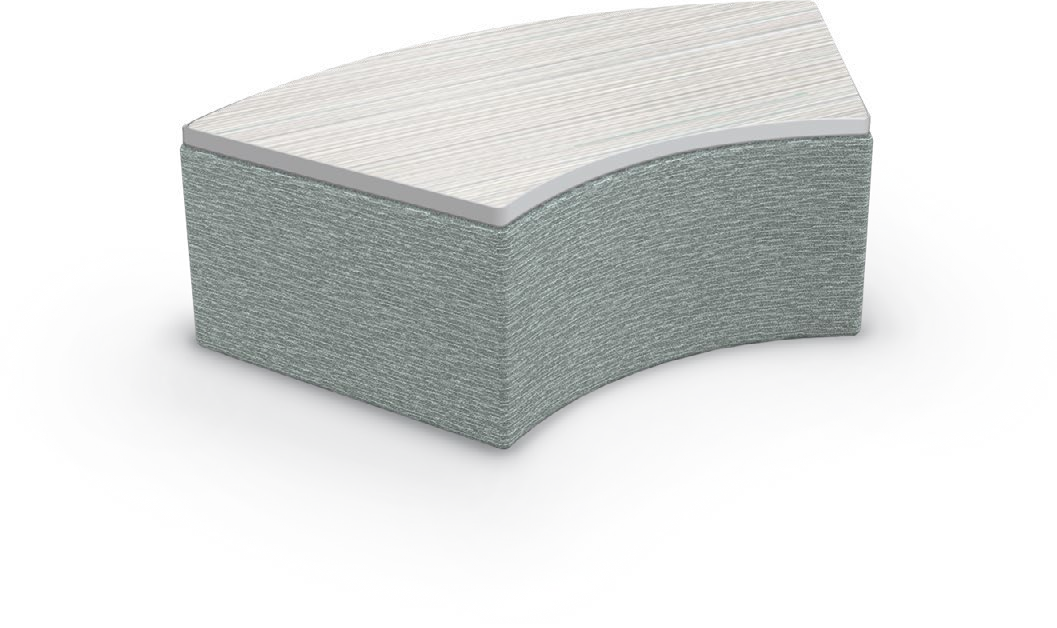 Variable Height Ottomans – Rectangular & 60° Curved — Variable Height Ottoman – 60º Curve – Medium – Table Top. Configuration verified; upholstery/finish representative.
