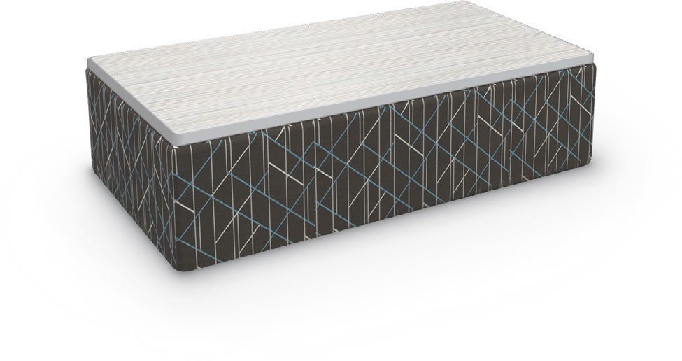 Variable Height Ottomans – Rectangular & 60° Curved — Variable Height Ottoman – Rectangle – Low – Table Top. Configuration verified; upholstery/finish representative.