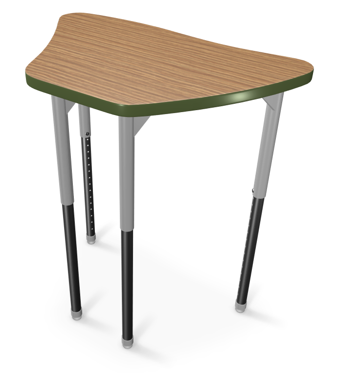 Hierarchy Creator Desks — Hexagonal. Shape verified from retailer product page; finish, leg color and height setting representative.