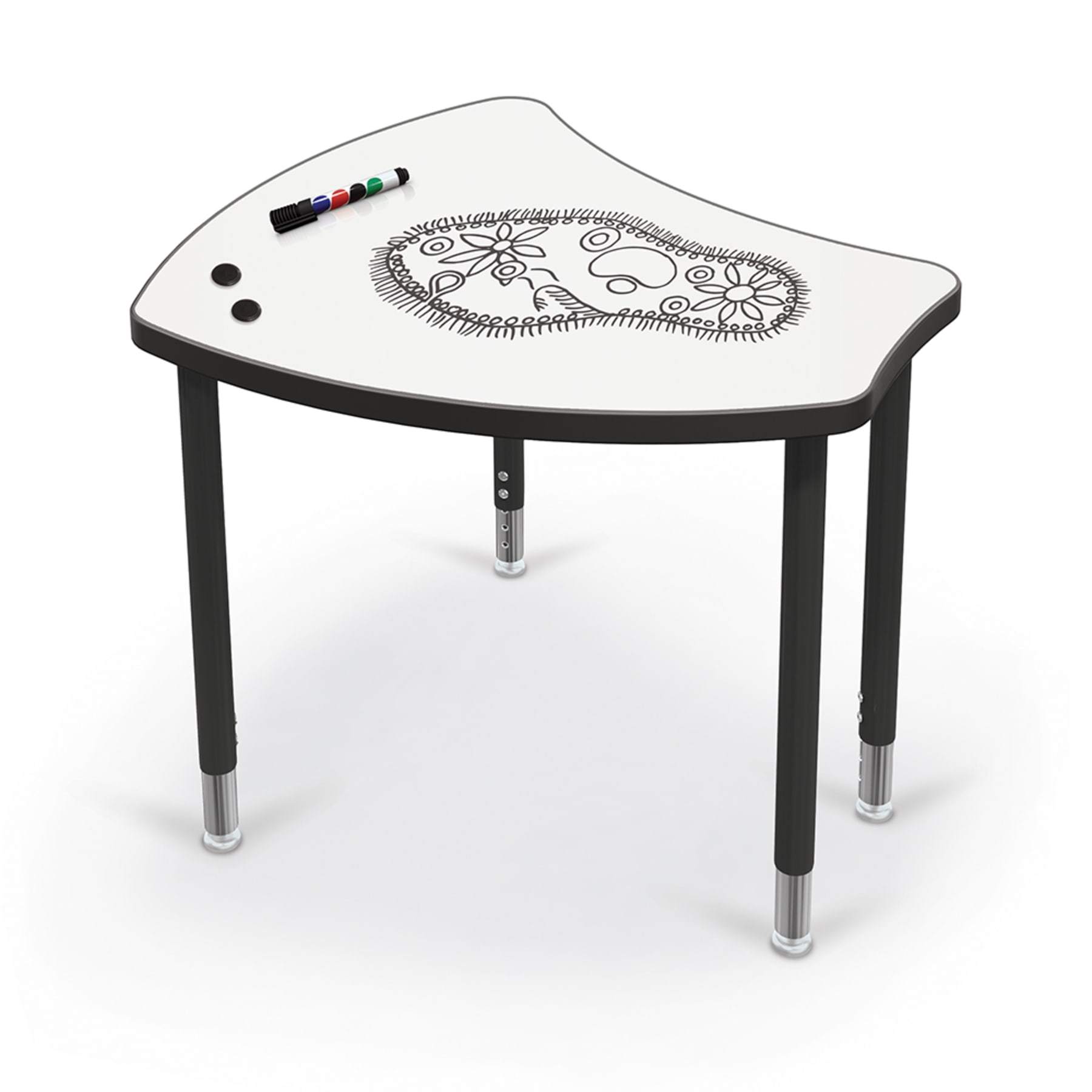 MooreCo Hierarchy Shapes Desk + Porcelain Steel Top. Representative product-family image; size, color and configuration depend on selection.