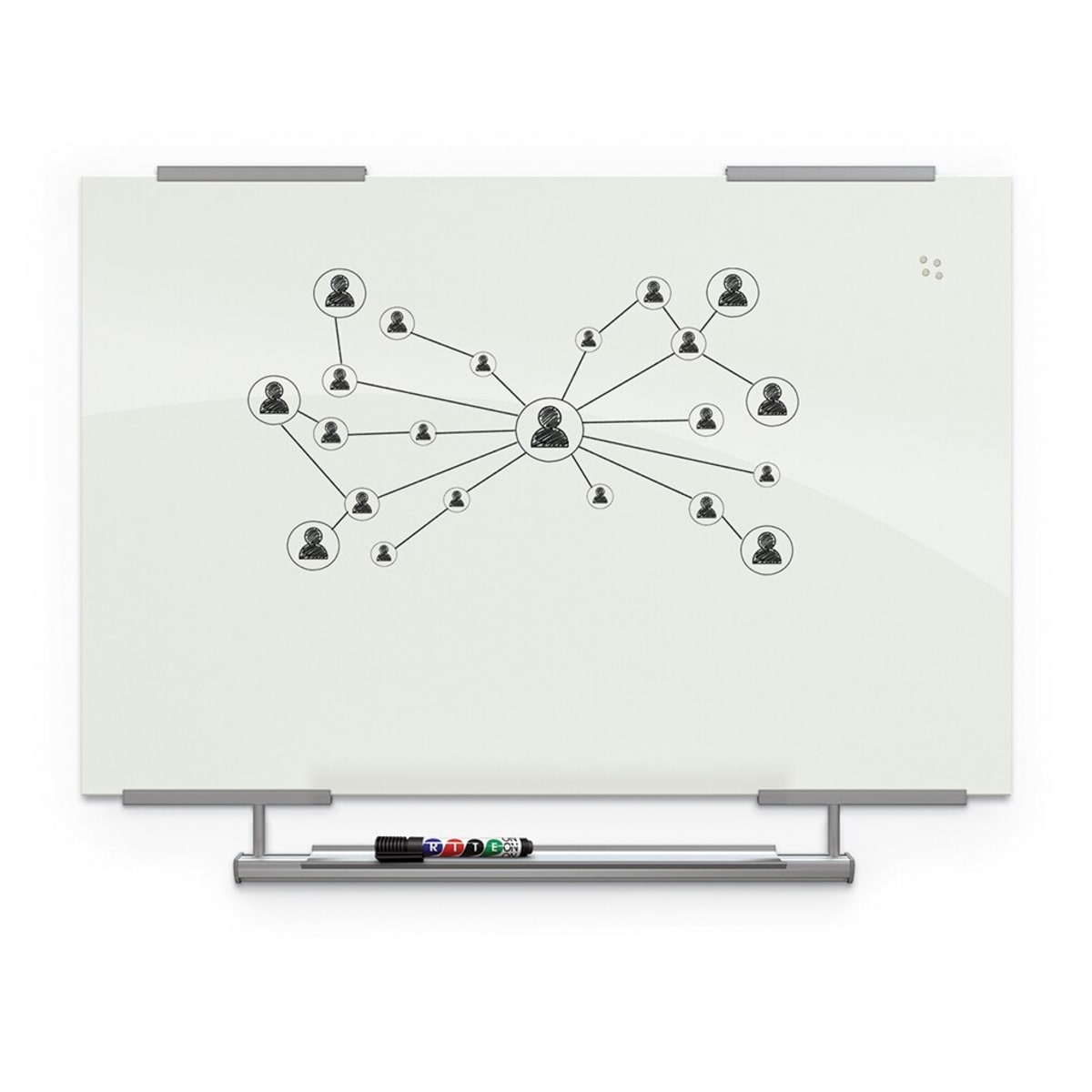 MooreCo Visionary Magnetic Glass Dry Erase Markerboard + Exo Tray System. Representative product-family image; size, color and configuration depend on selection.