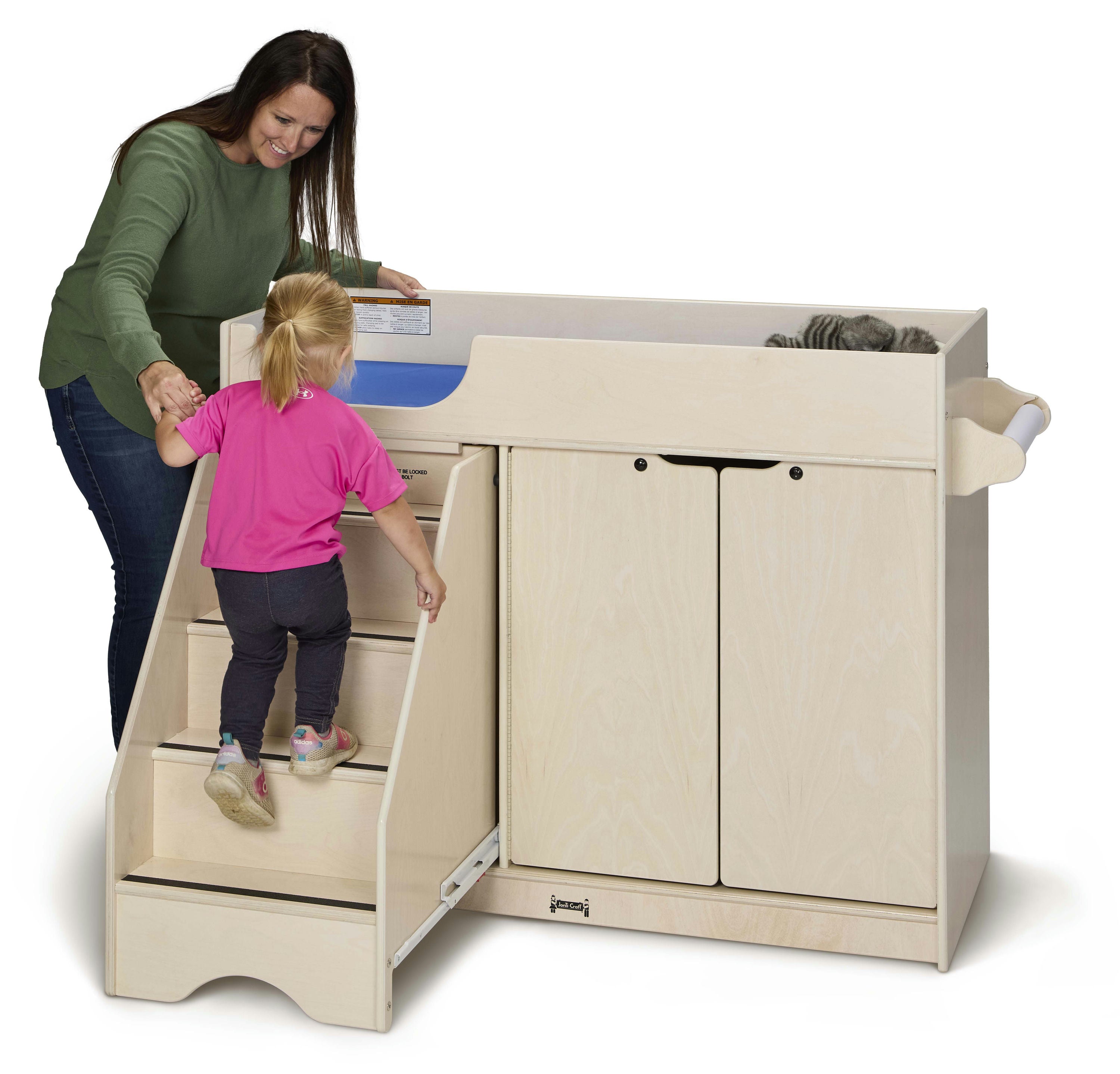 Jonti-Craft® White Wooden Diaper Changing Table With Left Stairs