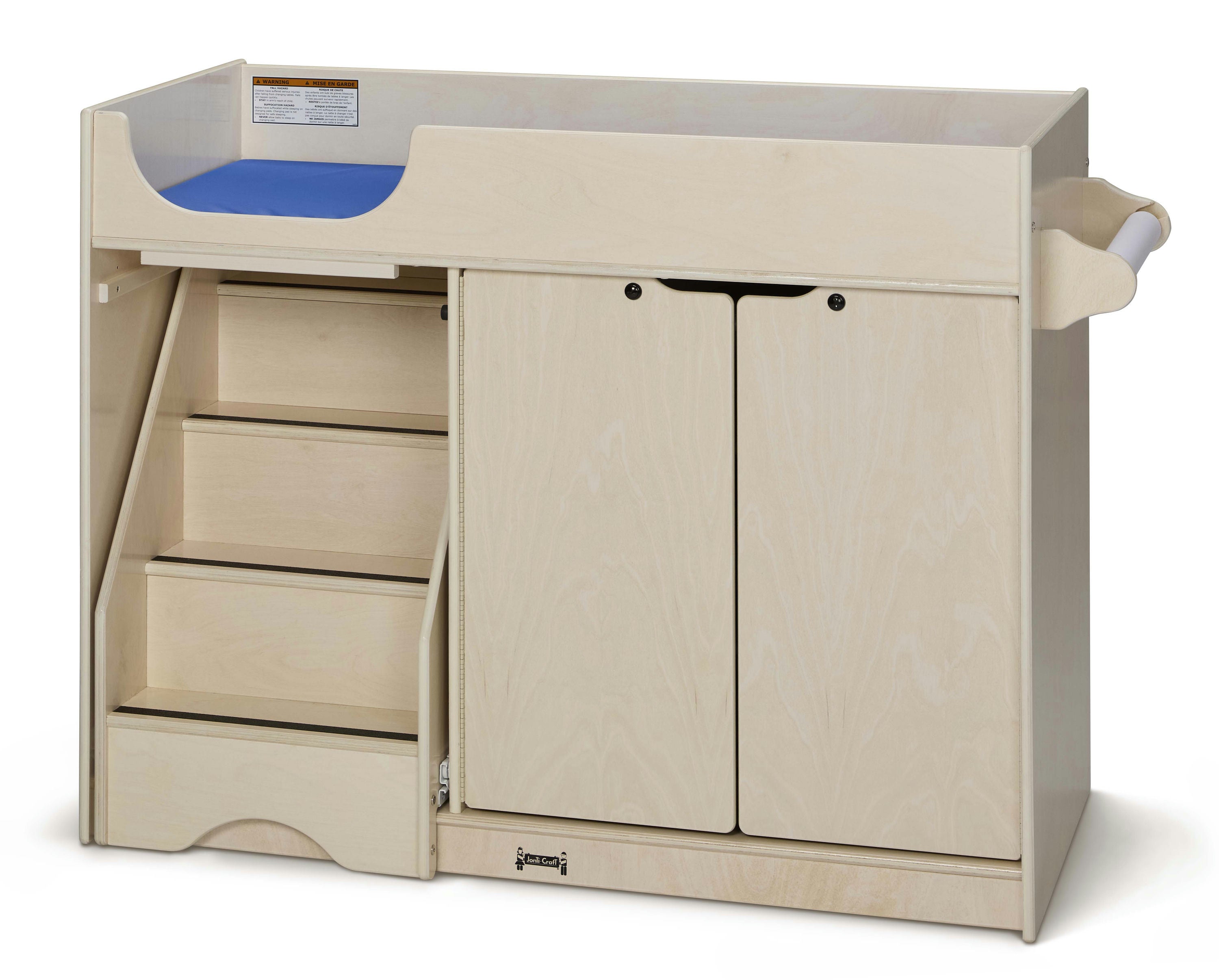 Jonti-Craft® White Wooden Diaper Changing Table With Left Stairs