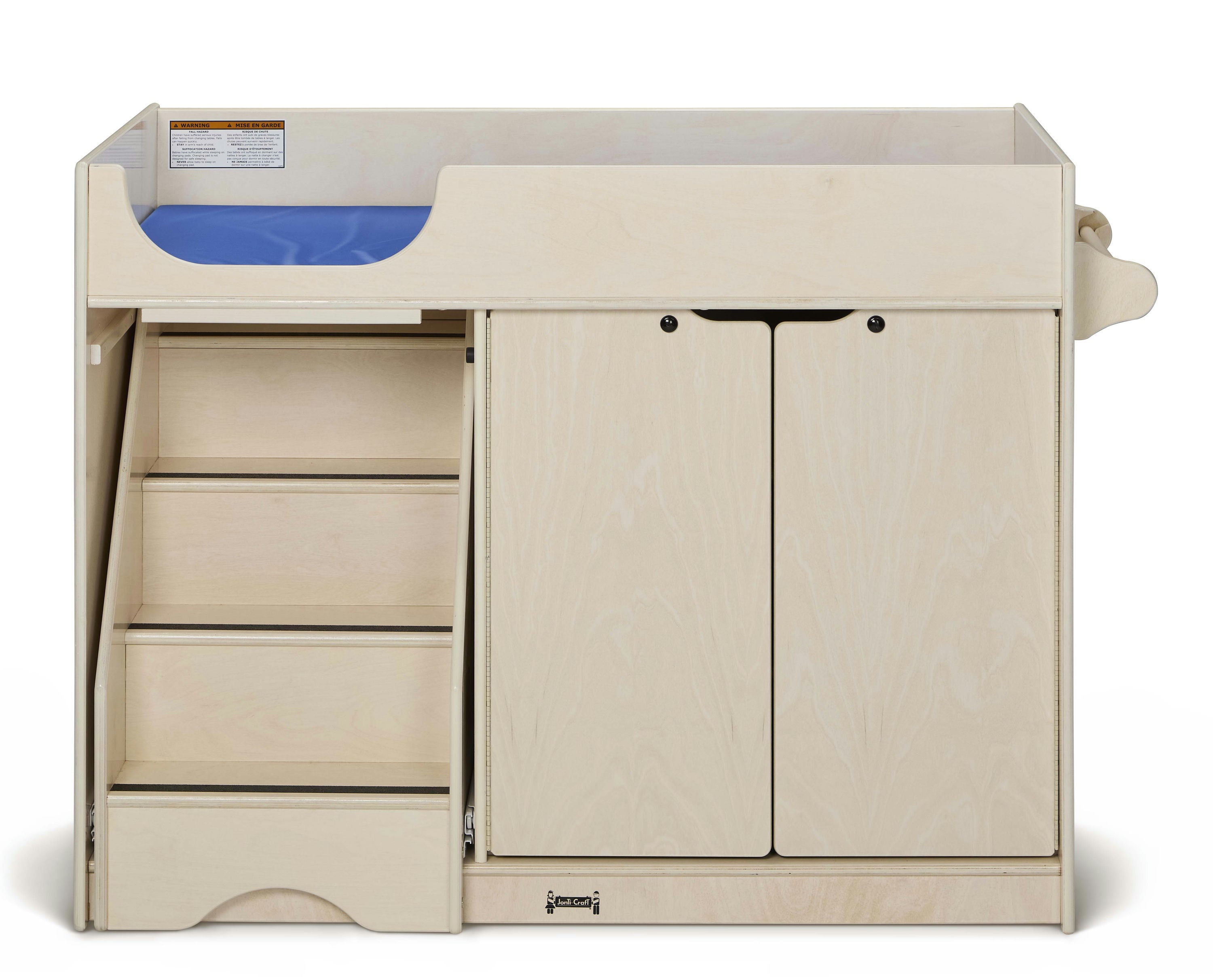 Jonti-Craft® White Wooden Diaper Changing Table With Left Stairs
