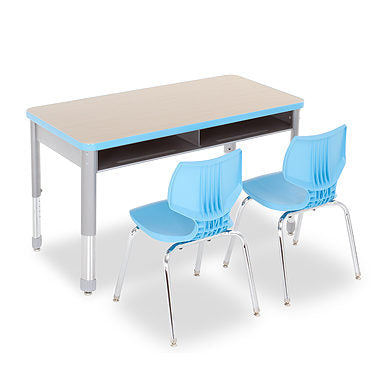 Interchange two-student open-front desk; chairs not included