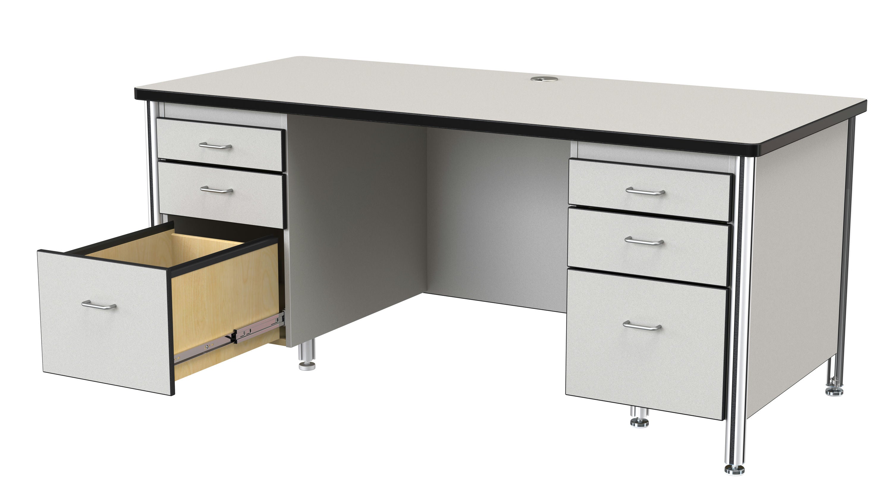 Berries® Teachers' 66" Desk with 2 Pedestals — 97012JC180_open.jpg
