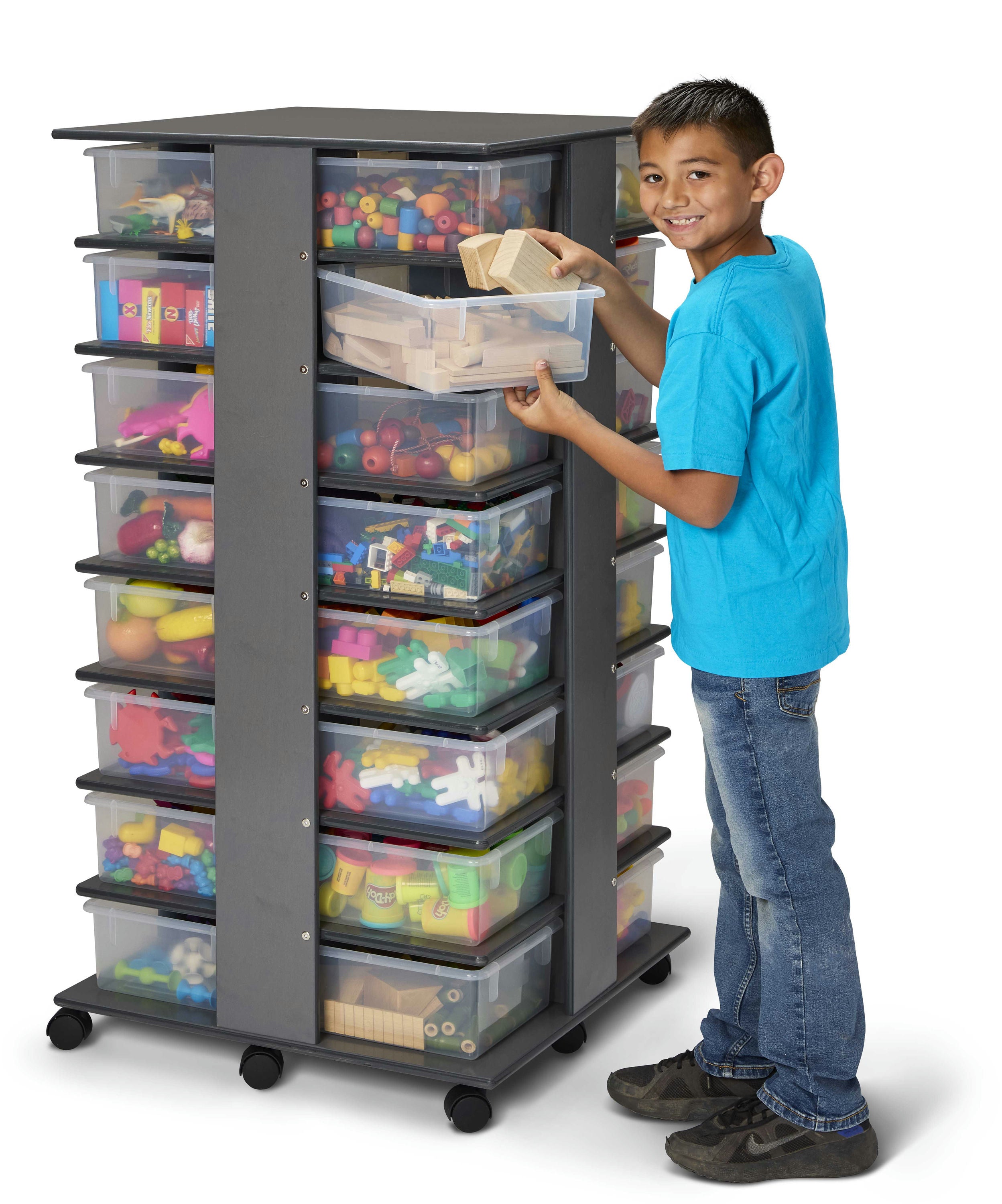 Jonti-Craft® 32 Tub Wooden Gray Mobile Storage Tower